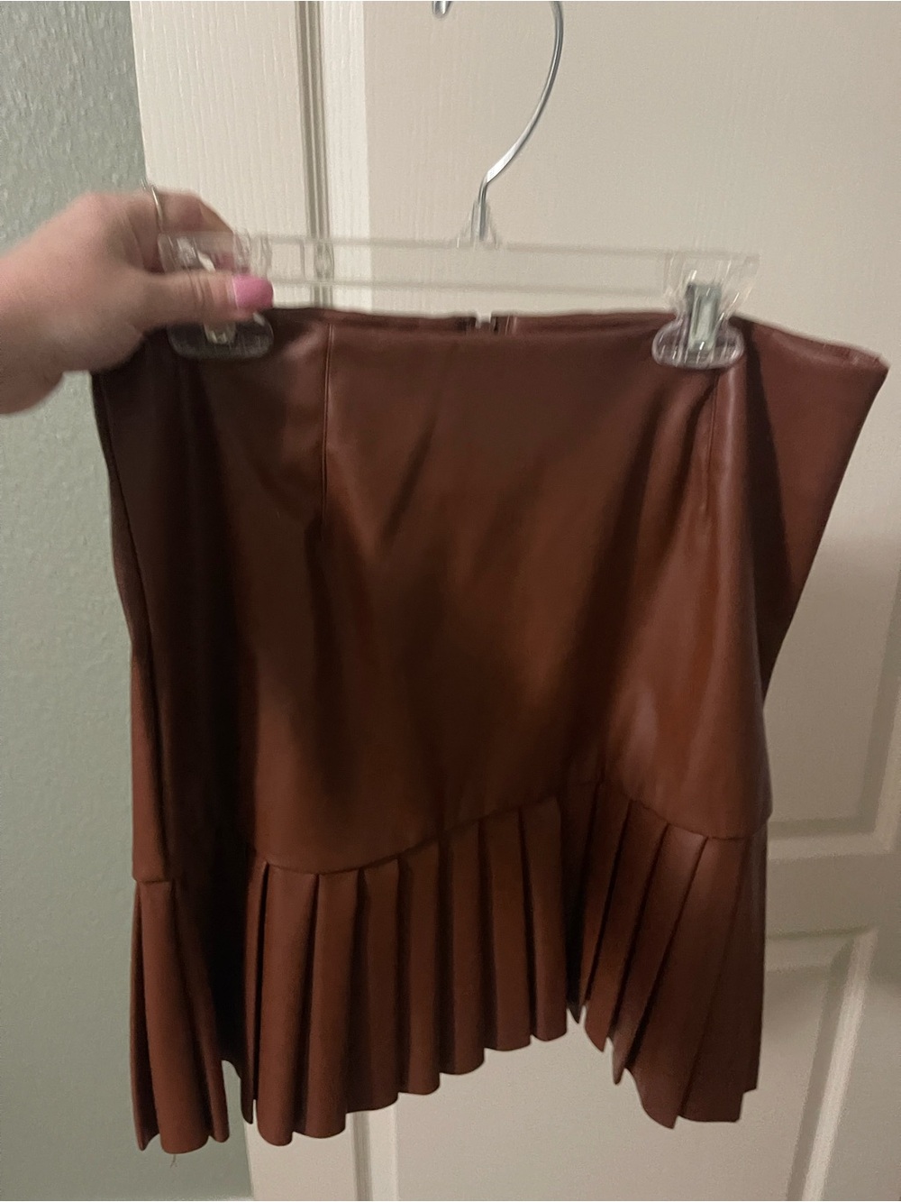 Asymmetrical Brown Faux Leather Pleated Mini Skirt new